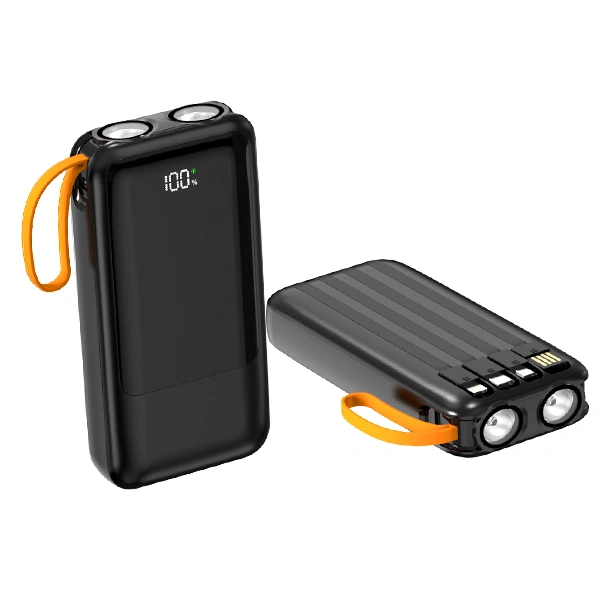 20000mAh Fast Charge Power Bank With Dual Led Lamp and Built-in Cables