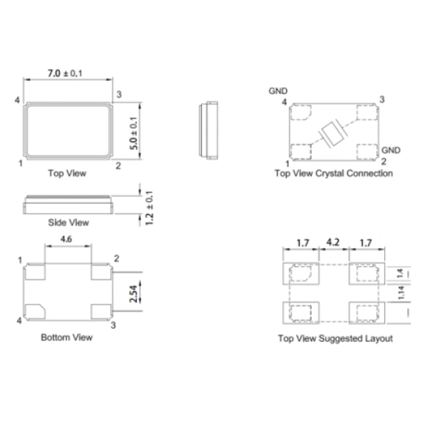 AT-CUT Crystal Resonators 7.0X4.0X2.0MM 12MHz~60.0MHz