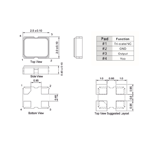 Oscillators 2.5X2.0X0.8MM 1.0MHz~60.0MHz