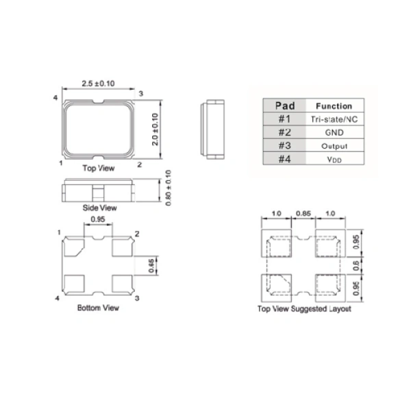 Oscillators 2.5X2.0X0.8MM 1.0MHz~60.0MHz