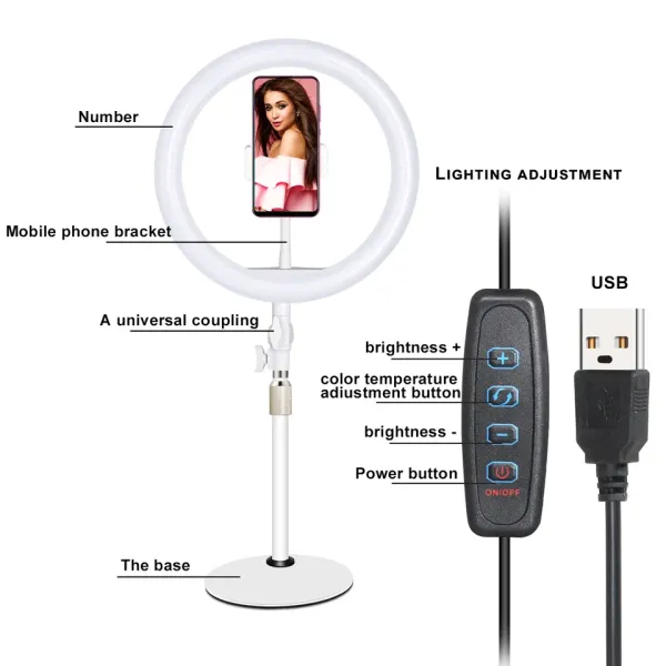 10-inch USB Ring Light for Desk Table