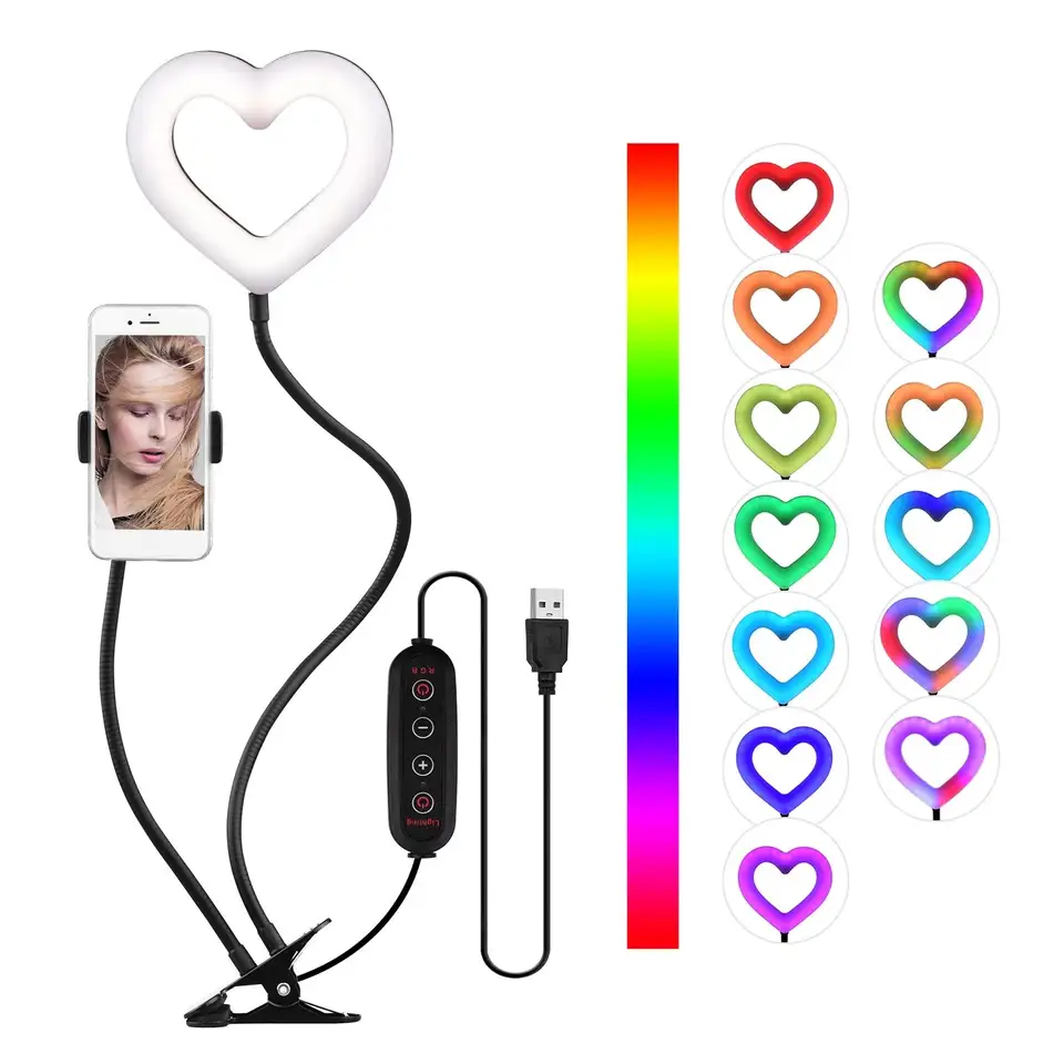 Clip On Desk Heart Shape 6inch SELFIE RGB RING LIGHT