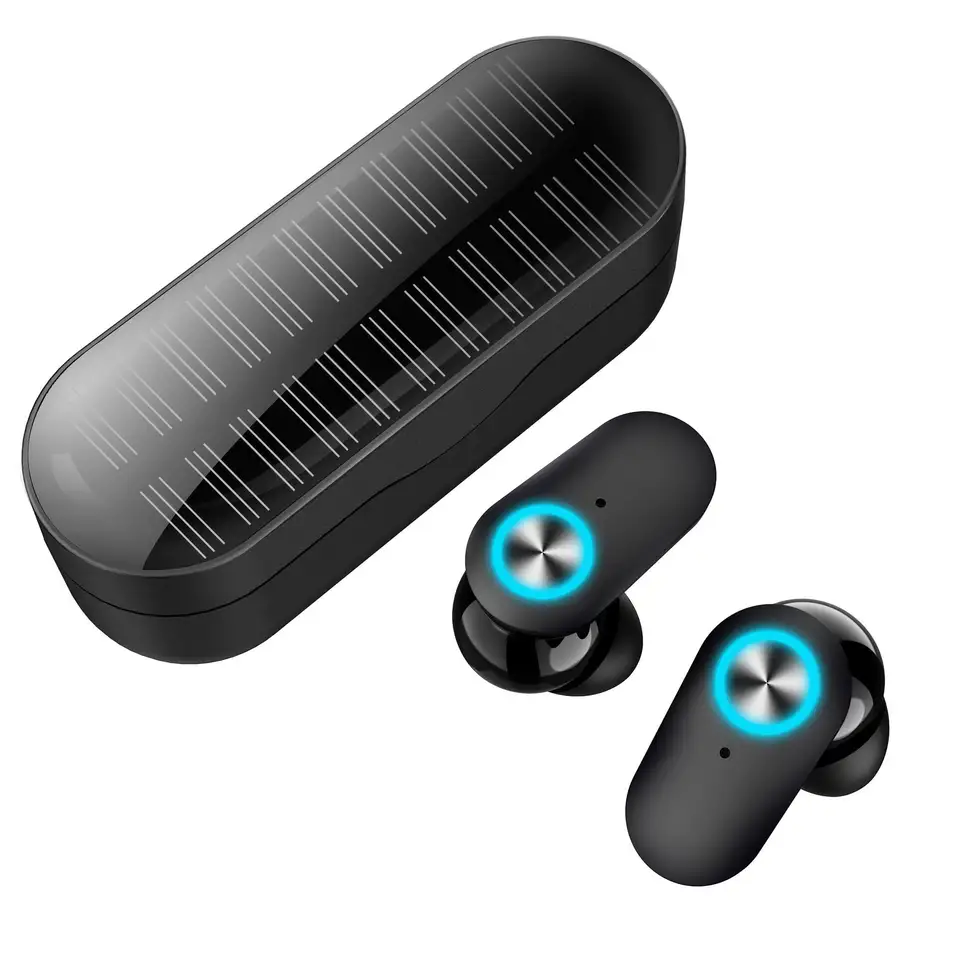 Solar Earbuds Bluetooth Headphones with Solar Panels and Charging Box