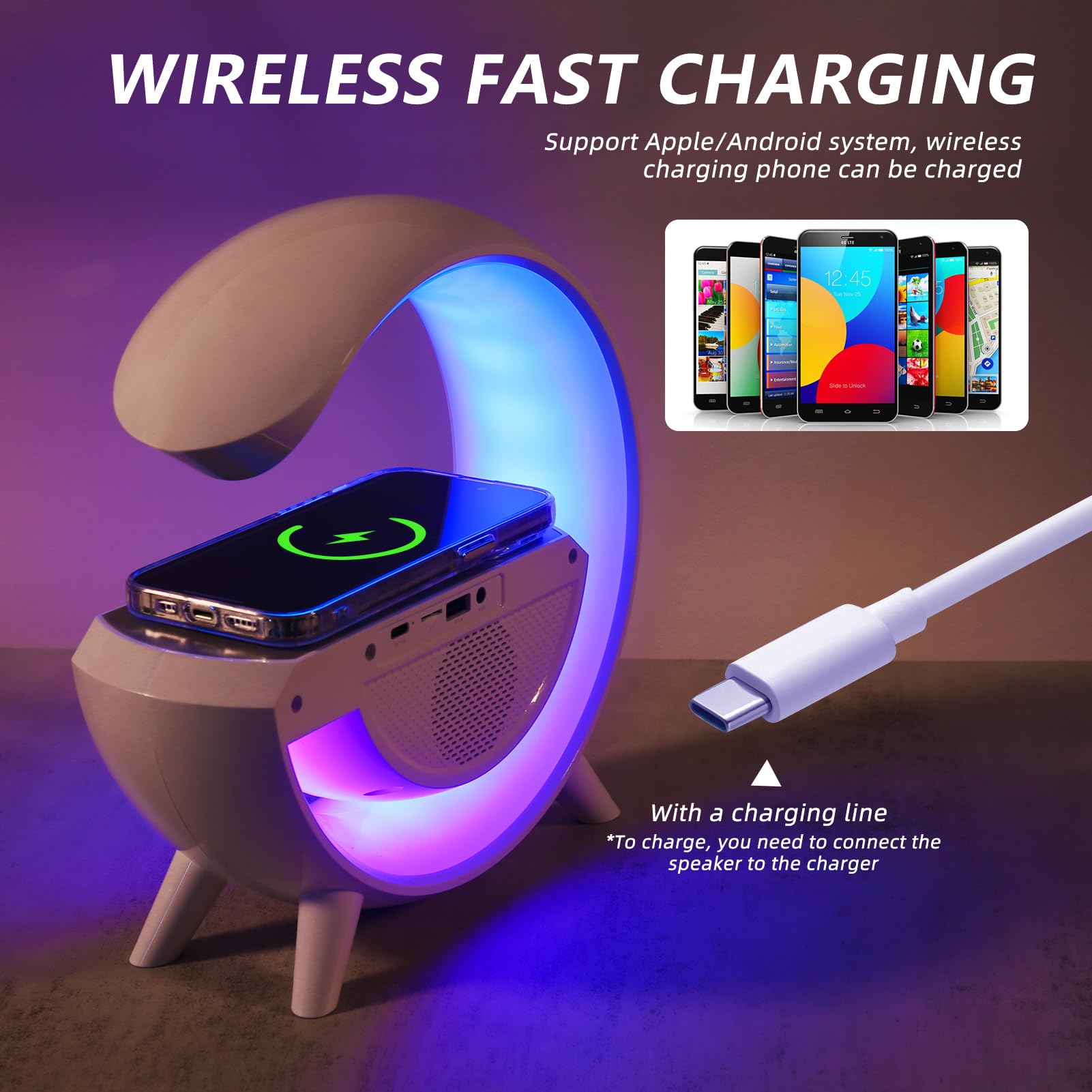 Wireless G Speaker Charger with Desk Lamp Bedside Night Light