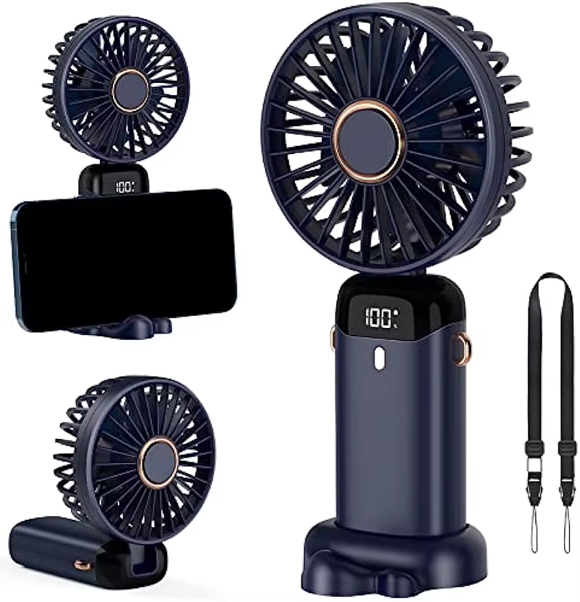 Handheld Mini Fan,USB Rechargeable Fodable Personal Fans 400mAh, 90 Adjustable, 3 Speed Strong Wind, Portable Handheld Table Fan for Office School Outdoor Travel