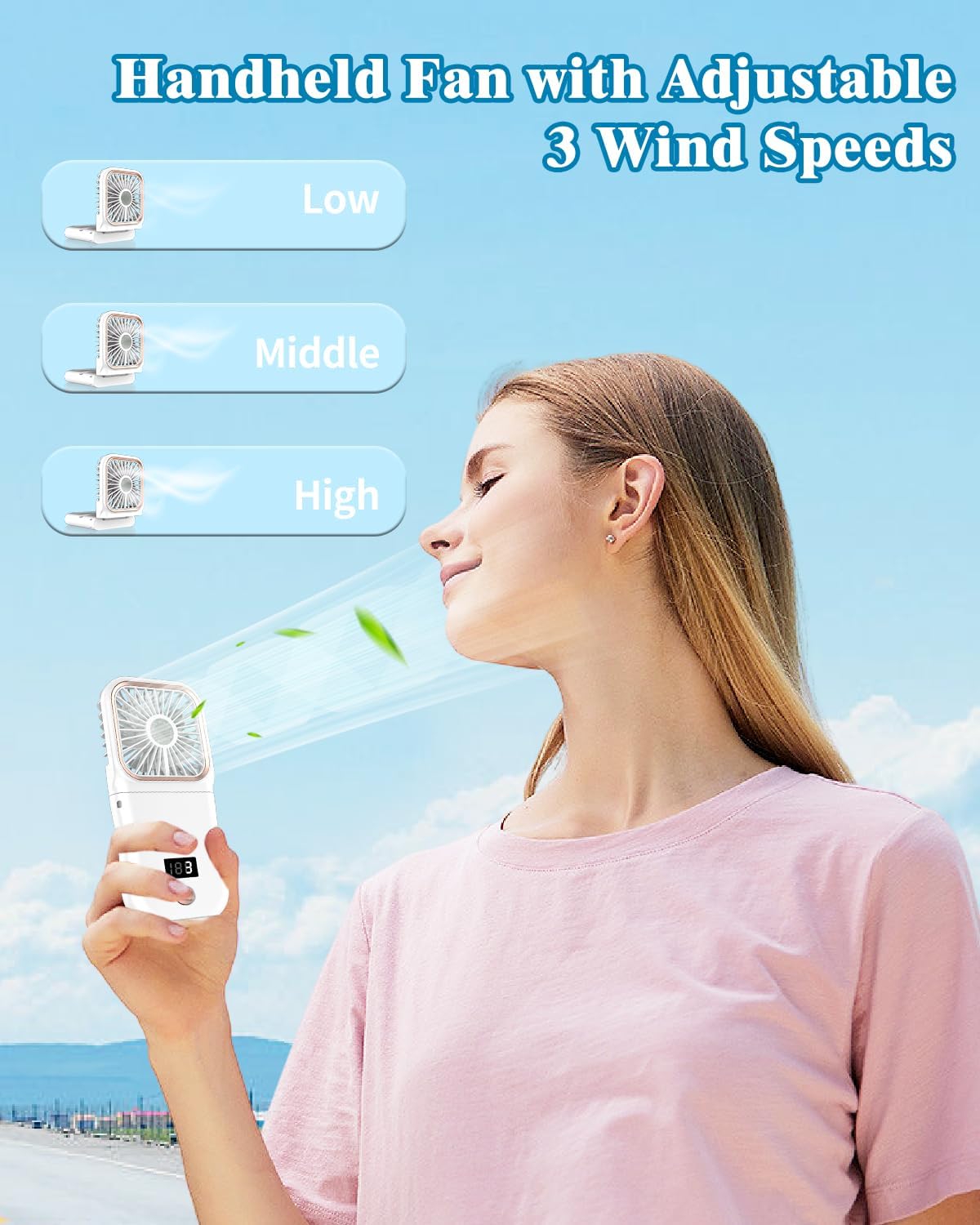 Portable Mini Handheld Fan Necklace Fan 3 Speeds Hanging Neck Cooling Fan