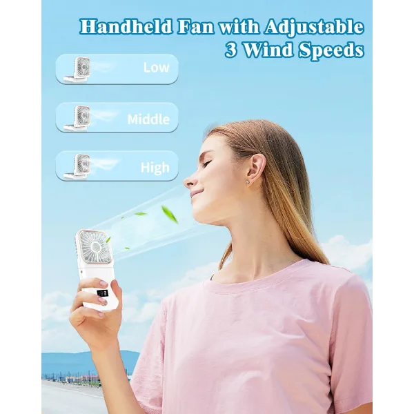 Portable Mini Handheld Fan Necklace Fan 3 Speeds Hanging Neck Cooling Fan