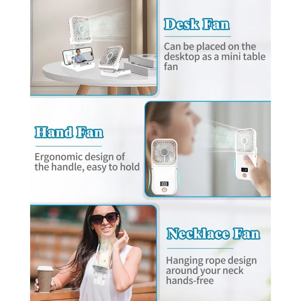 Portable Mini Handheld Fan Necklace Fan 3 Speeds Hanging Neck Cooling Fan