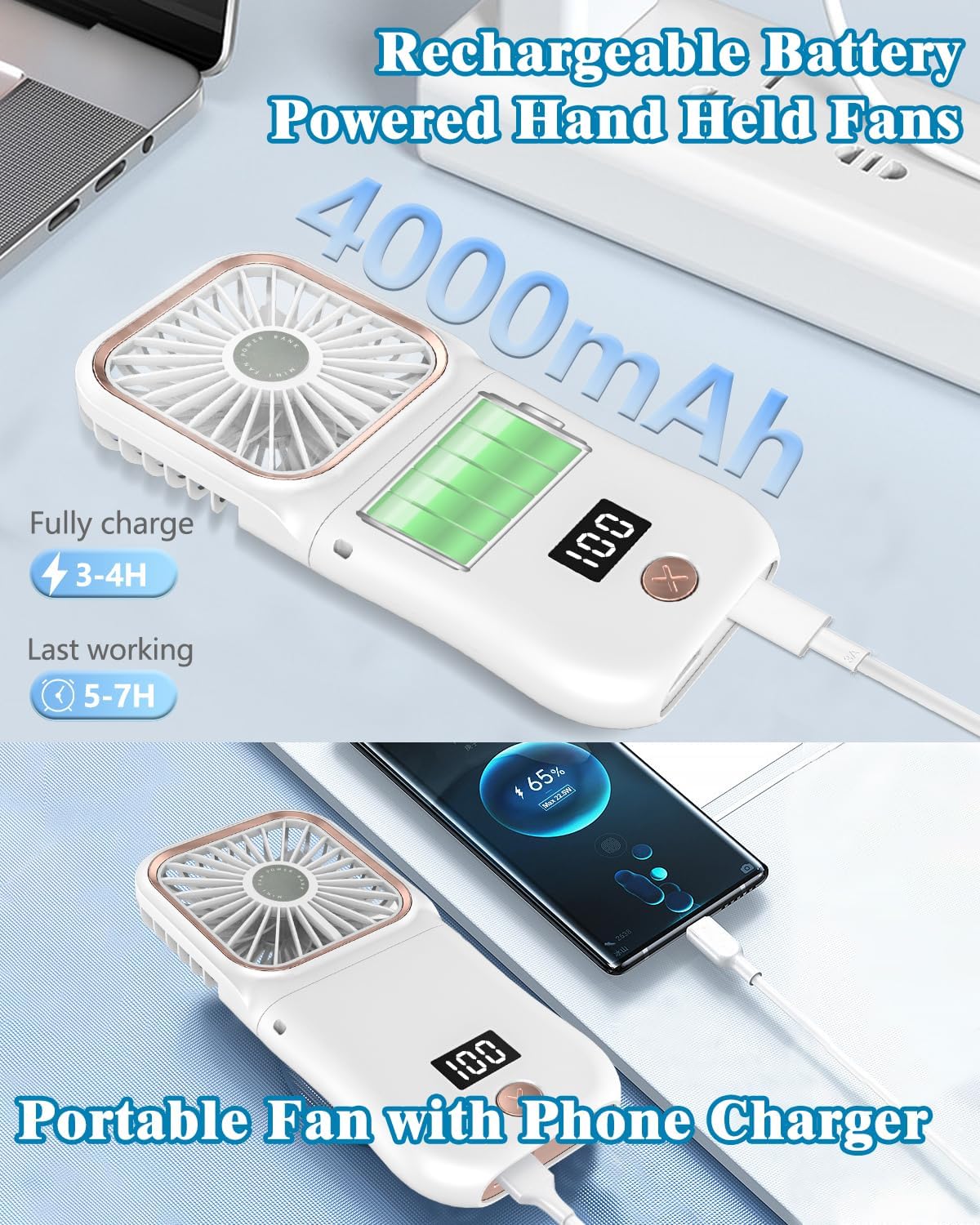 Portable Mini Handheld Fan Necklace Fan 3 Speeds Hanging Neck Cooling Fan