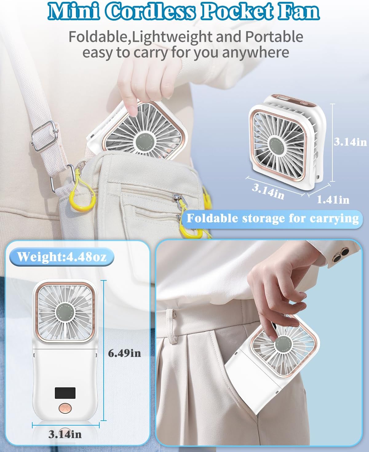 Portable Mini Handheld Fan Necklace Fan 3 Speeds Hanging Neck Cooling Fan