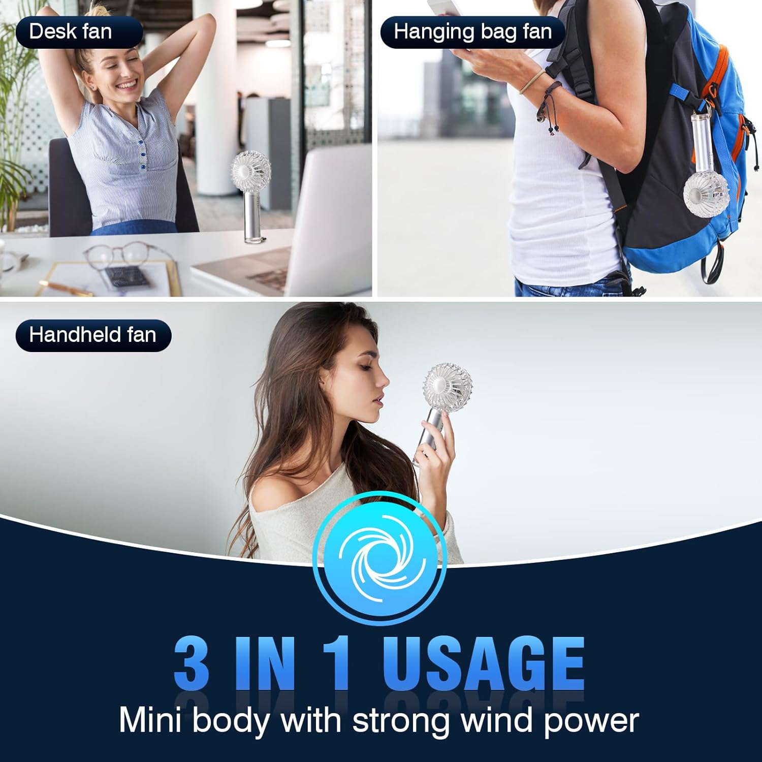 Portable Handheld Mini Fan Transparent Mini Fan with Coloruful Light for Indoor Outdoor