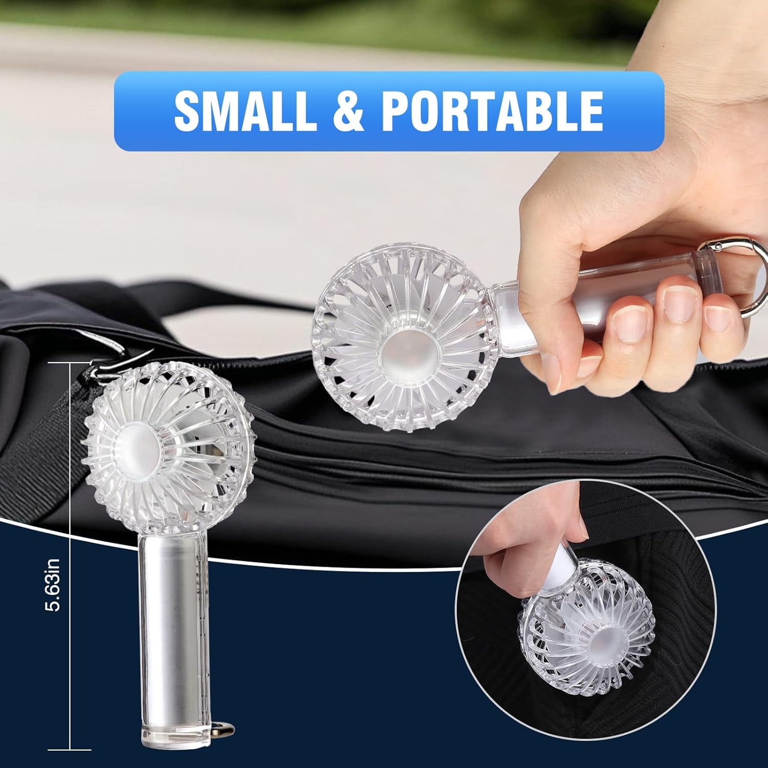 Portable Handheld Mini Fan Transparent Mini Fan with Coloruful Light for Indoor Outdoor