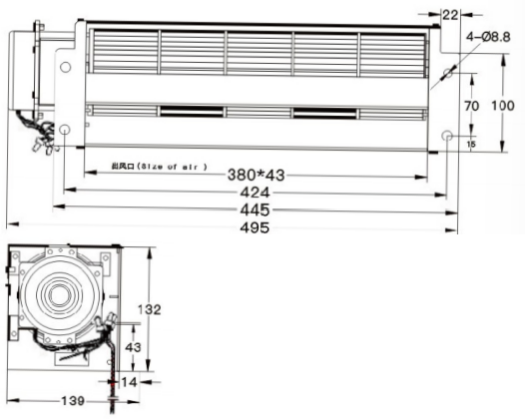 917 ლიტრიანი ჰიტაჩის ჯვარედინი ნაკადის ვენტილატორი  