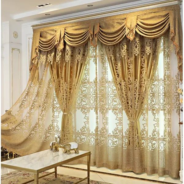 European Double Curtain With Curtains Slow for Living Room Bedroom 3D Flower Embroidery Curtain