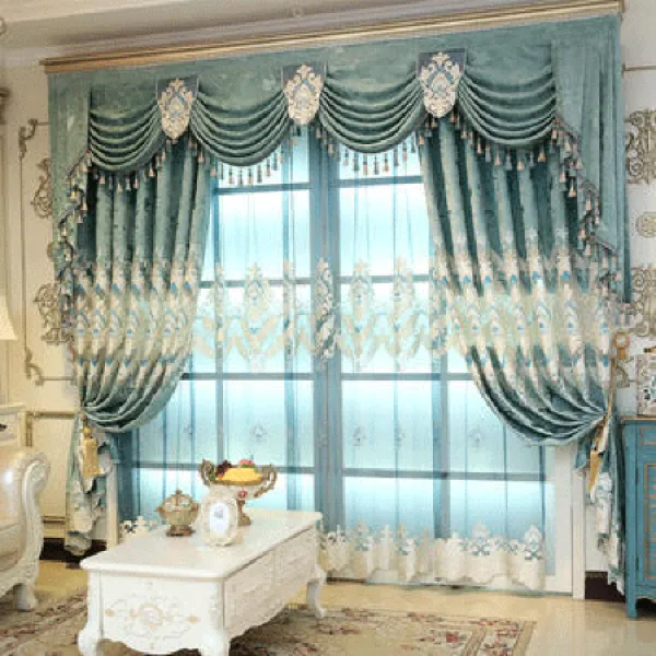 American Style Classic Luxury Embroidery Window Curtains Sound Proof Curtain Cloth Panel Set for the Living Room Luxurious