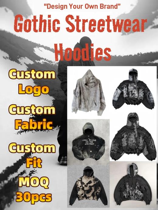 Your Brand, Your Design: Custom Gothic Streetwear Hoodies with Low MOQ