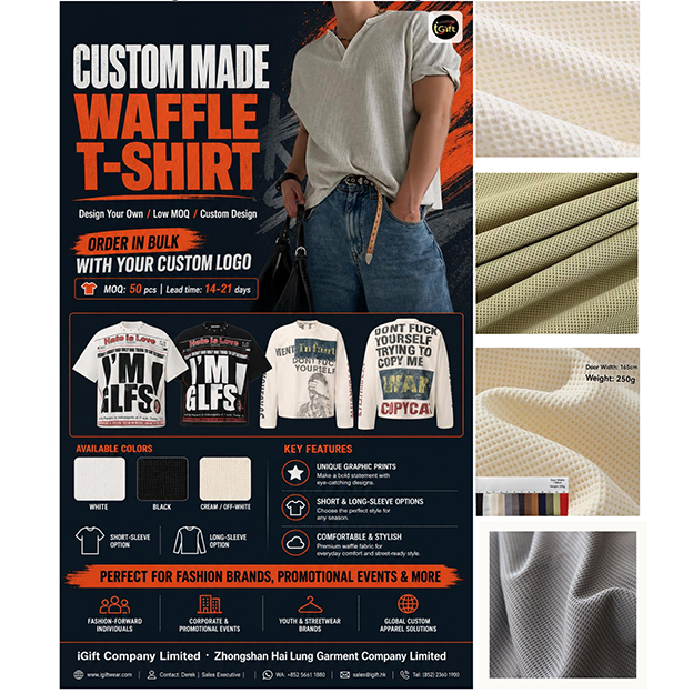 Low MOQ 30 PCS Custom Waffle T-Shirts Streetwear Promo Ready