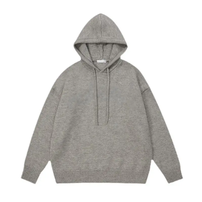 Custom Vintage Letter Knitted Thick Extra Coarse Wool Pullover Hooded for Men High Street Loose OST008