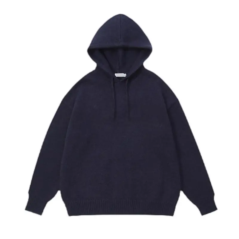 Custom Vintage Letter Knitted Thick Extra Coarse Wool Pullover Hooded for Men High Street Loose OST008