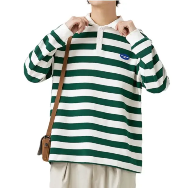 All Custom Made 260g Japanese Striped Lapel Long Sleeve Men's Spring Polo T-Shirt OST010