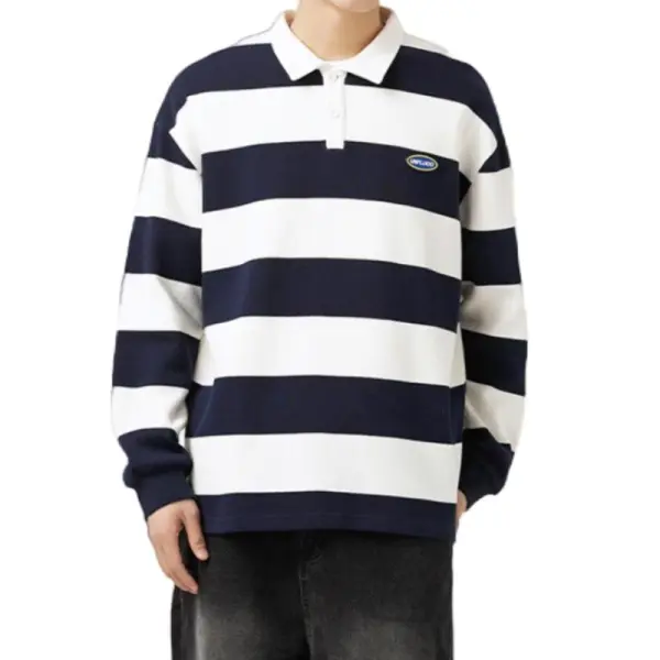 All Custom Made 260g Japanese Striped Lapel Long Sleeve Men's Spring Polo T-Shirt OST010