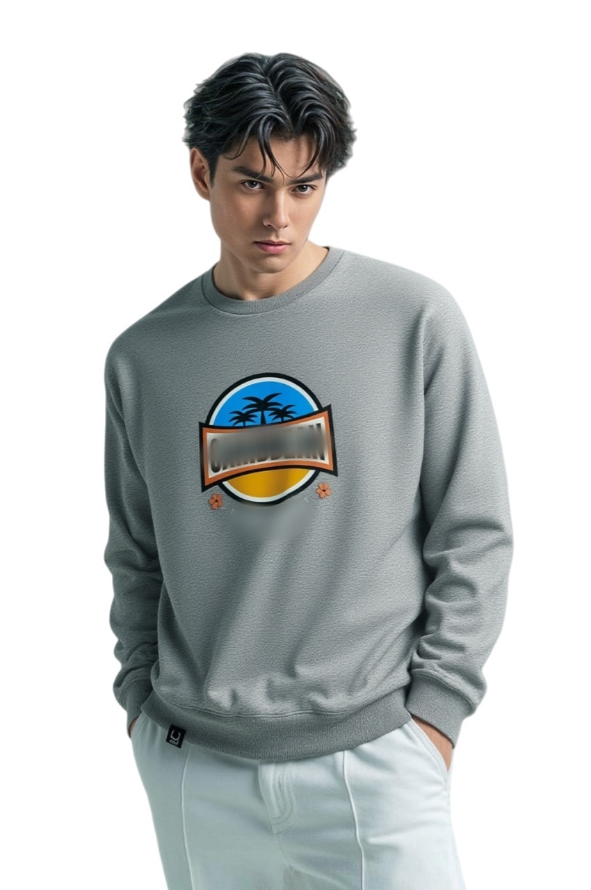 TTgarment   Design Ribbed Crew Neck Light Gray Long-Sleeve T-Shirt   T1208