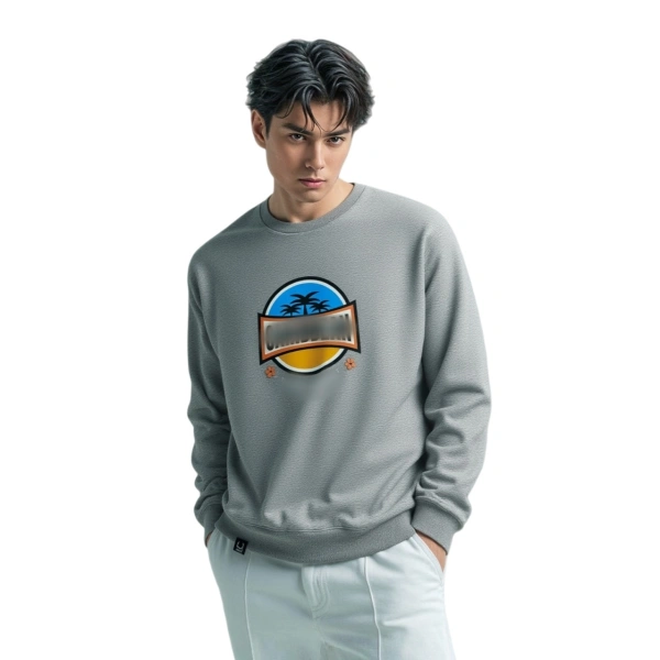 TTgarment   Design Ribbed Crew Neck Light Gray Long-Sleeve T-Shirt   T1208