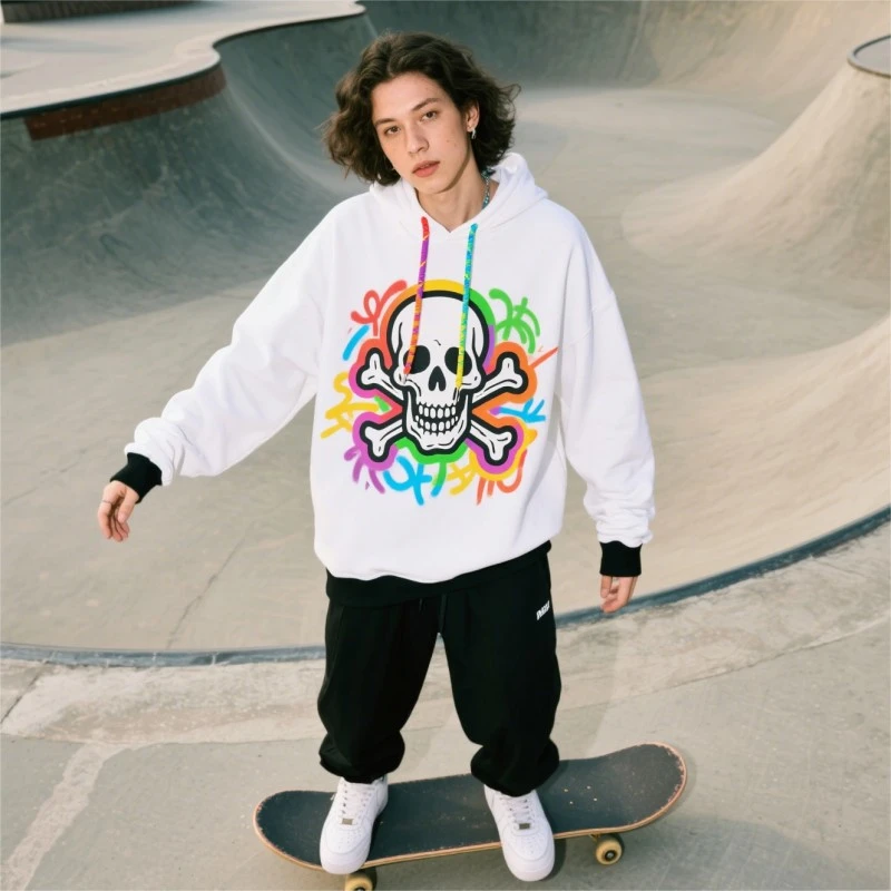 TTgarment Oversized Men's Breathable Hoodie Digital Skull Print Outerwear SCL001