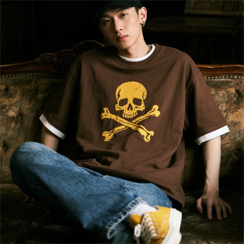 TTgarment Vintage Washed Summer Drop Shoulder Skull Logo SCL003