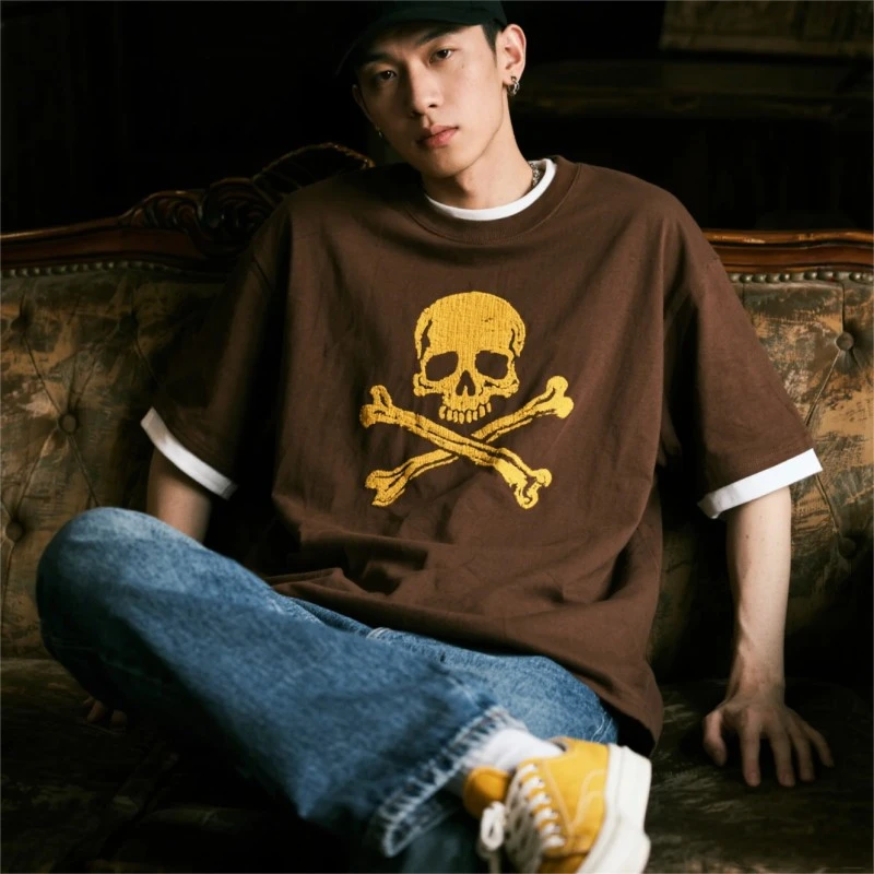 TTgarment Vintage Washed Summer Drop Shoulder Skull Logo SCL003