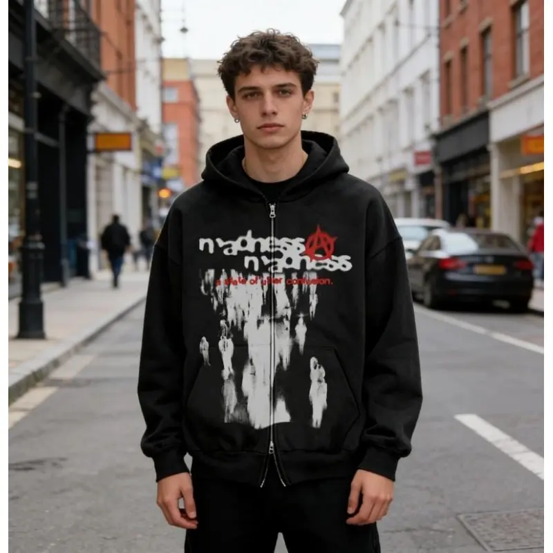 TTgarment Gothic Streetwear Hoodies for Printing Custom Full Face Zip Hoodie GSH001