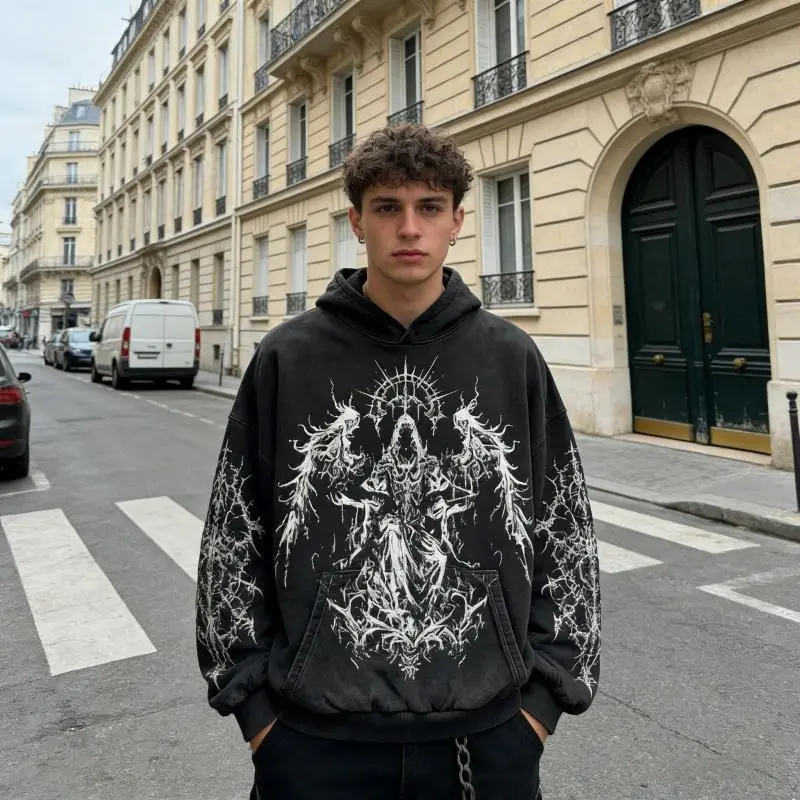 TTgarment Gothic Streetwear Hoodies for Printing Custom Logo Acid Wash GSH004