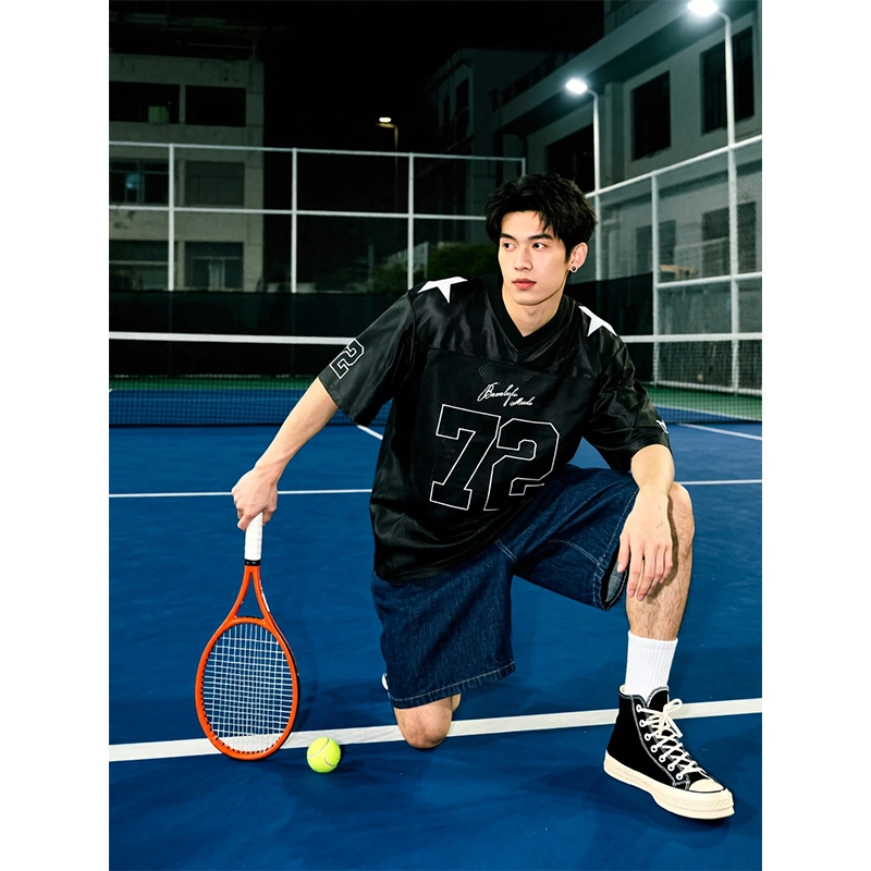 TTgarment Men‘s Baggy Mesh Jersey Shirts T-shirt Tags Logo BMS003