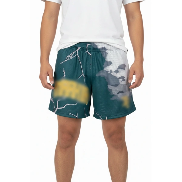 TTgarment  High-street style color-blocked printed mesh athletic shorts, loose and casual five-quarter length pants    U446