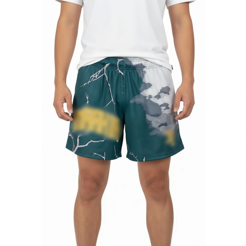 TTgarment  High-street style color-blocked printed mesh athletic shorts, loose and casual five-quarter length pants    U446
