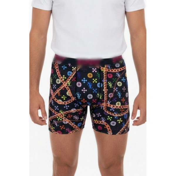 TTgarment  Men's swim trunks with colorful chain print, quick-drying, stretchy, mid-rise, boxer briefs  TF086