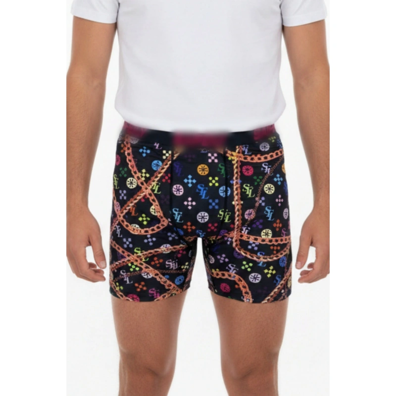 TTgarment  Men's swim trunks with colorful chain print, quick-drying, stretchy, mid-rise, boxer briefs  TF086