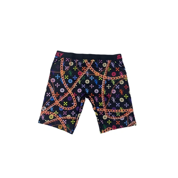 TTgarment  Men's swim trunks with colorful chain print, quick-drying, stretchy, mid-rise, boxer briefs  TF086