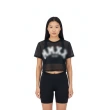 TTgarment   Black openwork mesh V-neck cropped T-shirt, American retro print sports cover-up  T1210