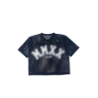 TTgarment   Black openwork mesh V-neck cropped T-shirt, American retro print sports cover-up  T1210