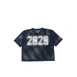 TTgarment   Black openwork mesh V-neck cropped T-shirt, American retro print sports cover-up  T1210