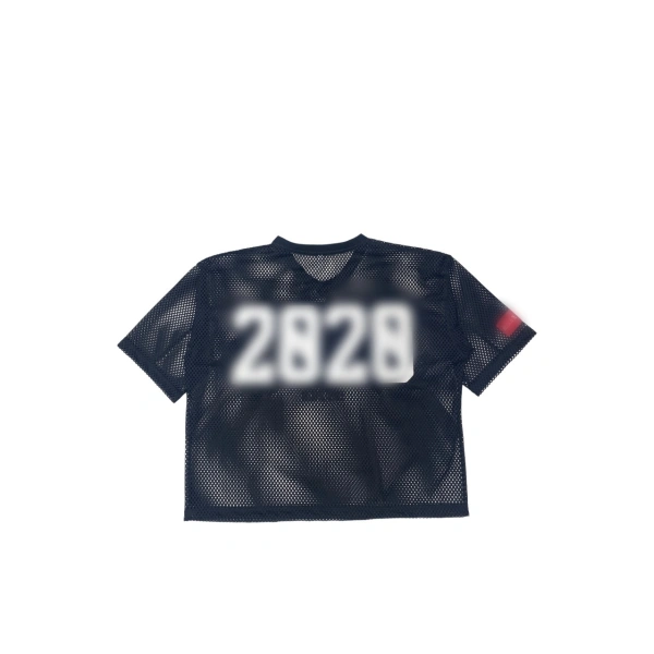 TTgarment   Black openwork mesh V-neck cropped T-shirt, American retro print sports cover-up  T1210