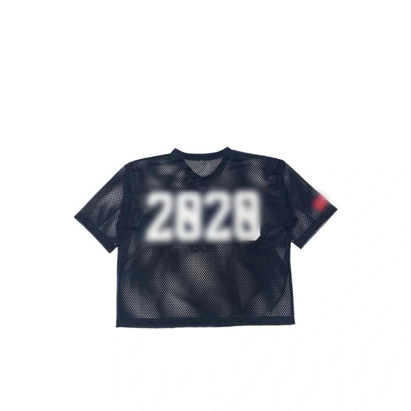 TTgarment   Black openwork mesh V-neck cropped T-shirt, American retro print sports cover-up  T1210