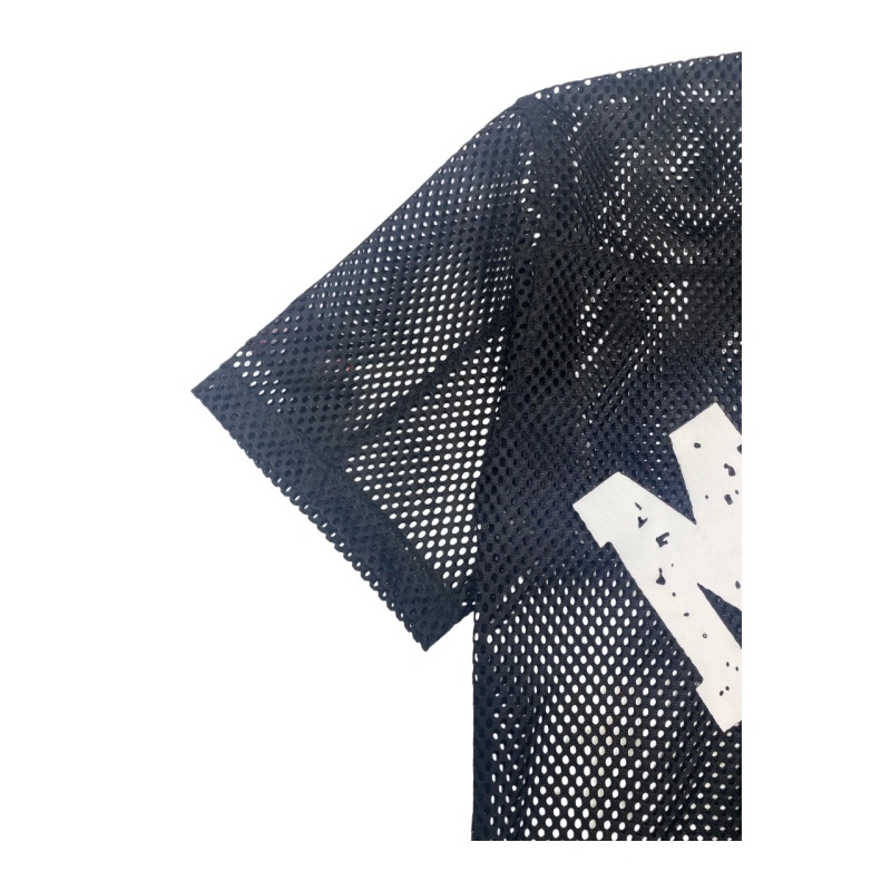 TTgarment   Black openwork mesh V-neck cropped T-shirt, American retro print sports cover-up  T1210