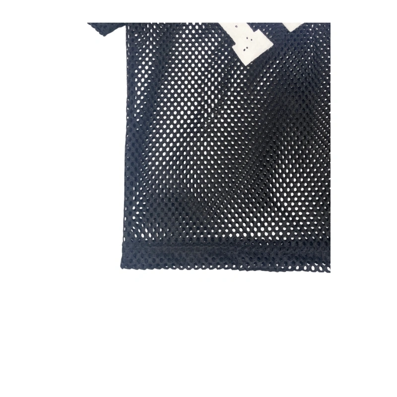 TTgarment   Black openwork mesh V-neck cropped T-shirt, American retro print sports cover-up  T1210