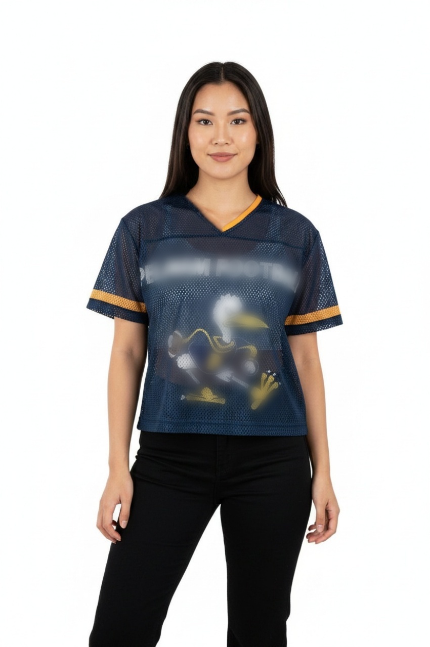 TTgarment  Summer Blue Mesh V-Neck Short-Sleeve T-Shirt with Cartoon Print  T1212