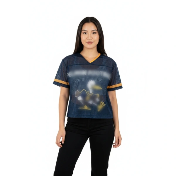 TTgarment  Summer Blue Mesh V-Neck Short-Sleeve T-Shirt with Cartoon Print  T1212