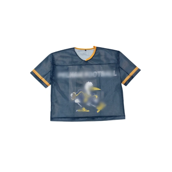 TTgarment  Summer Blue Mesh V-Neck Short-Sleeve T-Shirt with Cartoon Print  T1212