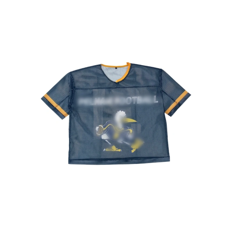 TTgarment  Summer Blue Mesh V-Neck Short-Sleeve T-Shirt with Cartoon Print  T1212