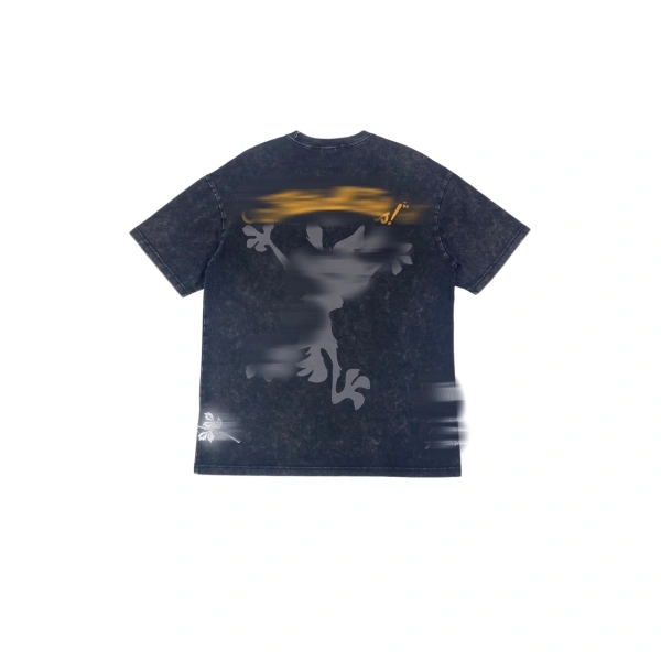 TTgarment  Washed black graffiti print T-shirt, retro loose top  T1213